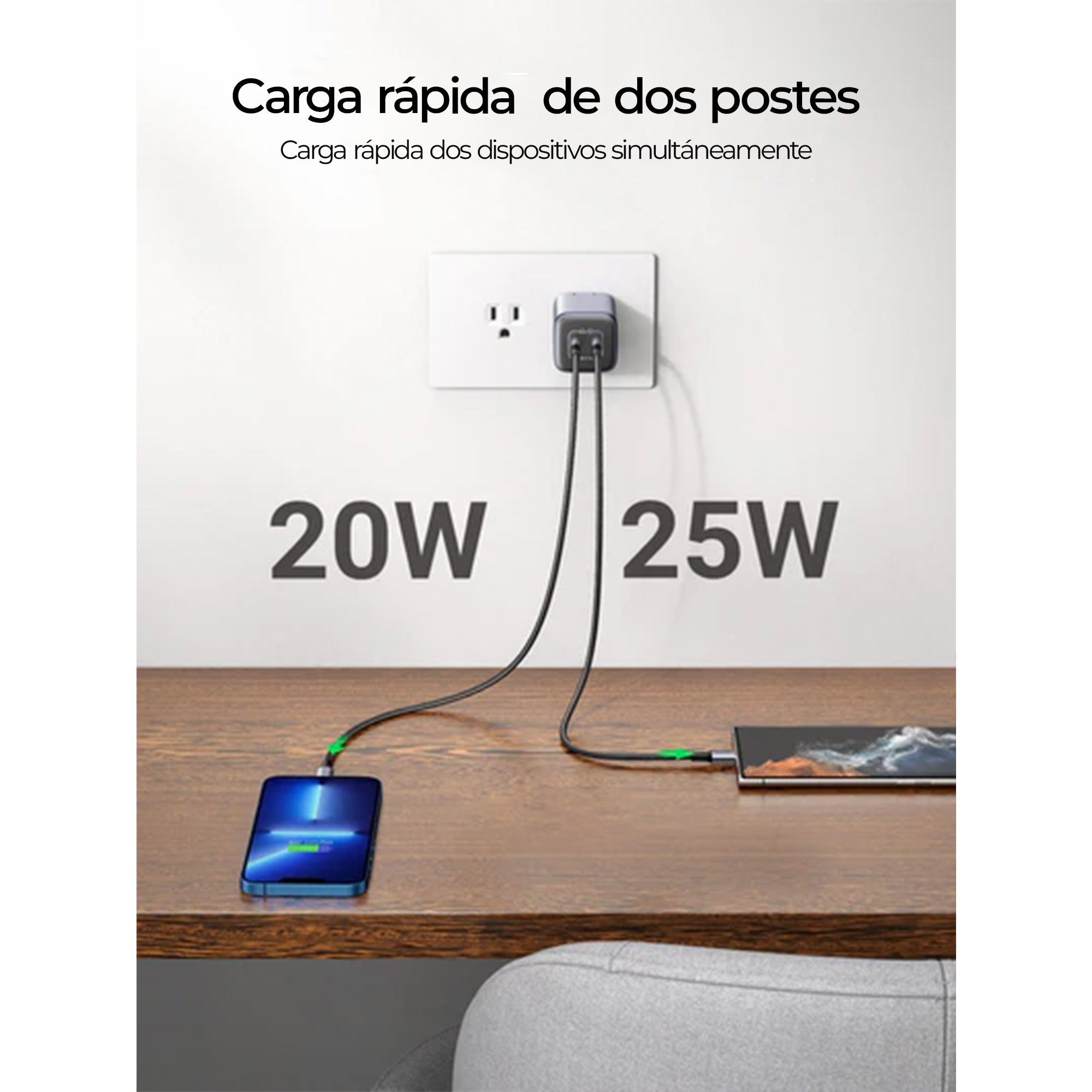 Cargador de pared Ugreen Nexode de 45 W, 2x USB-C, Quick Charge 4.0, Negro
