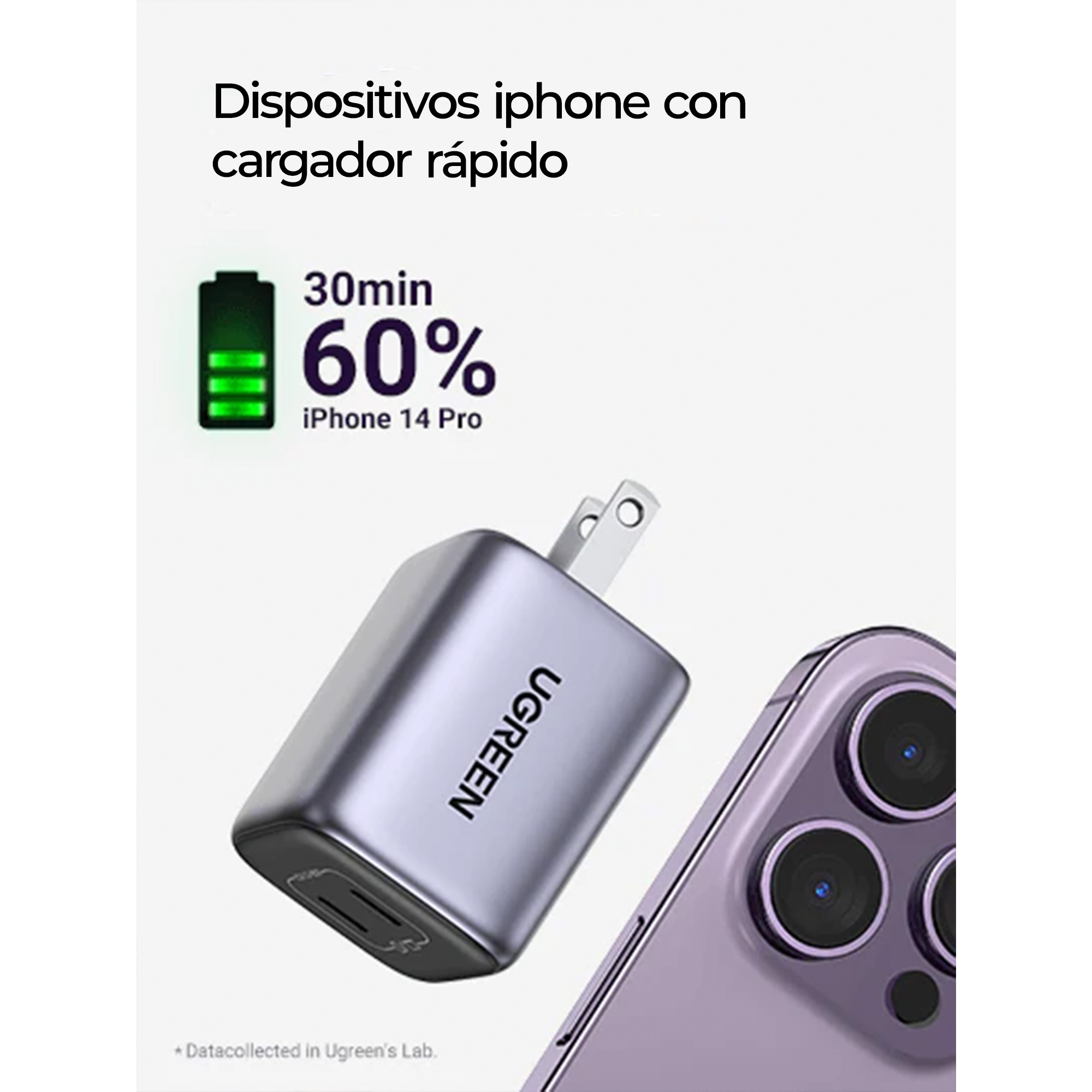 Cargador de pared Ugreen Nexode de 45 W, 2x USB-C, Quick Charge 4.0, Negro