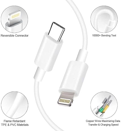 Cargador rápido para iPhone [certificado Apple MFi] Cable tipo C a Lightning de 1m, de 20 W compatible con iPhone 14/13/12//11/X y iPad.