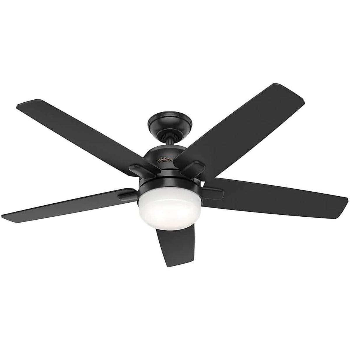 Ventilador de techo 52 pulgadas 5 aspas color matte black c/luz marca hunter.