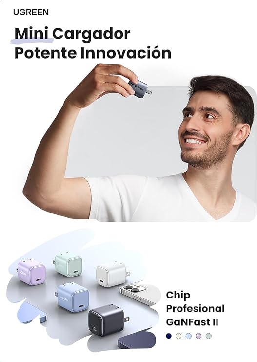 UGREEN Nexode 30W Mini Cargador USB C GAN, Cargador Tipo C Carga Rápida para Galaxy S24/S23/S22, Cargador iPhone Portatil Compatible con iPhone 15 14 13 Pro MAX, Macbook Air, iPad Pro, Google Pixel 7.