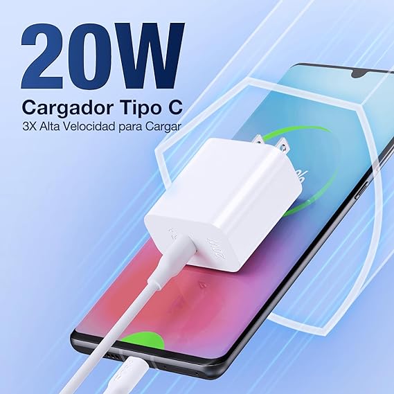 1 Hora Cargador Tipo C, 2 Pack PD 20W Carga Rápida con Cable USB C a C 1M 3A Compatible para IP 15 Samsung Galaxy S21 Ultra/Note10/S20 Ultra/S10/S9/S8 /Motorola.