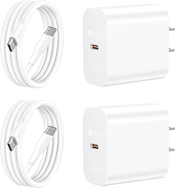 1 Hora Cargador Tipo C, 2 Pack PD 20W Carga Rápida con Cable USB C a C 1M 3A Compatible para IP 15 Samsung Galaxy S21 Ultra/Note10/S20 Ultra/S10/S9/S8 /Motorola.