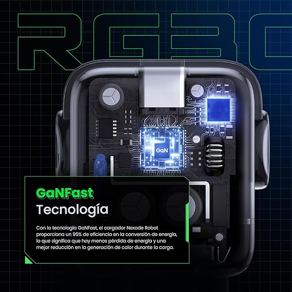 UGREEN Nexode 30W Cargador Tipo C Carga Rápida, GaNRobot Cargador USB C Pantalla de Carga Inteligente para iPhone 15/14 Pro, Cargador iPhone Carga Rápida Compatible con Galaxy S24/S23, iPad Pro, Negro.