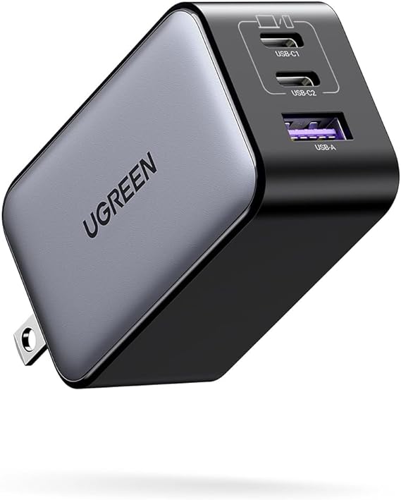 UGREEN Nexode 65W Cargador USB C GAN con 3 Puertos, Cargador Tipo C Plegable y Portátil para Viajar Compatible con MacBook Pro/Air, DELL XPS, iPhone 15 14 Pro, iPad Pro, Galaxy S24, Pixel 7.