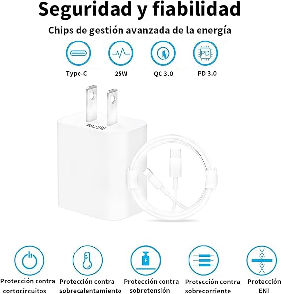 RENDIN 25W Cargador Carga Rápida para iPhone - Cargador Tipo C con 1.5M Cable Compatible con iPhone 14/13/12/11/X/iPad.