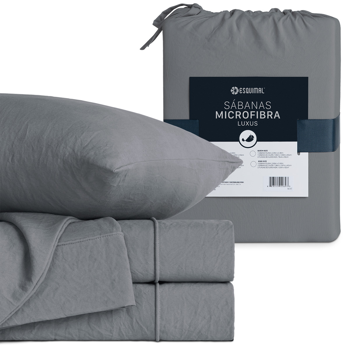 Juego de Sábanas Microfibra Ultra Suave con Acabado Prelavado Individual Gris ESQUIMAL.