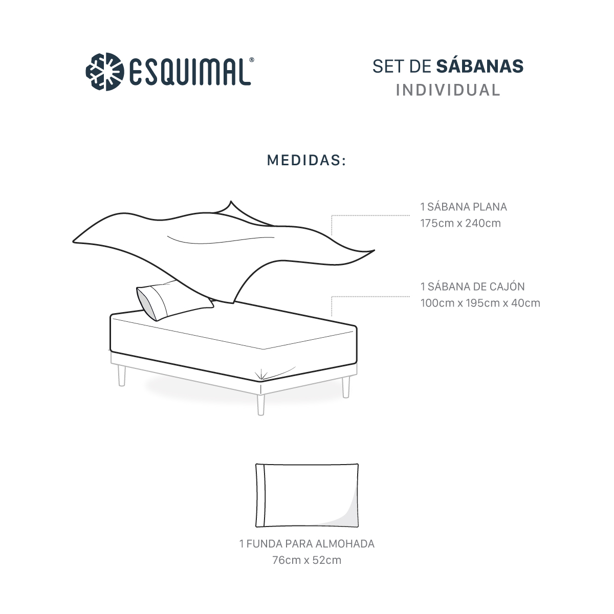 Juego de Sábanas Microfibra Ultra Suave con Acabado Prelavado Individual Gris ESQUIMAL.
