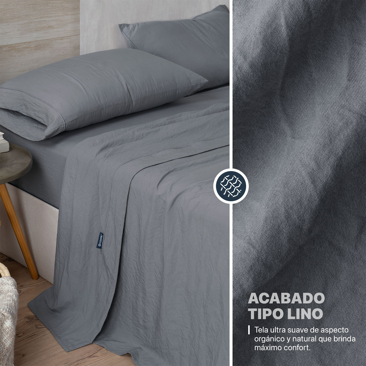 Juego de Sábanas Microfibra Ultra Suave con Acabado Prelavado Individual Gris ESQUIMAL.