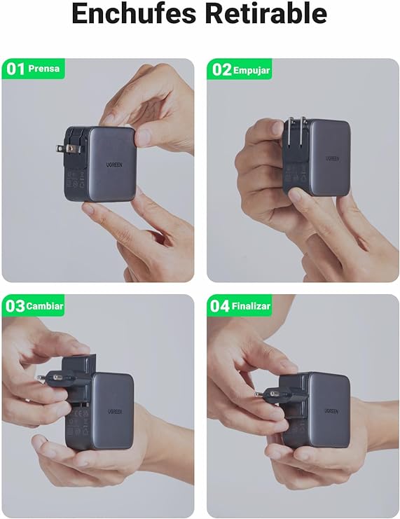 UGREEN Nexode Cargador USB C 65W, Adaptador para Viaje 3 Puertos 2 USB C y 1 USB A, Adaptador de Enchufe Universal UK/USA/EU para Phone, Celulares, Tabletas y Más.