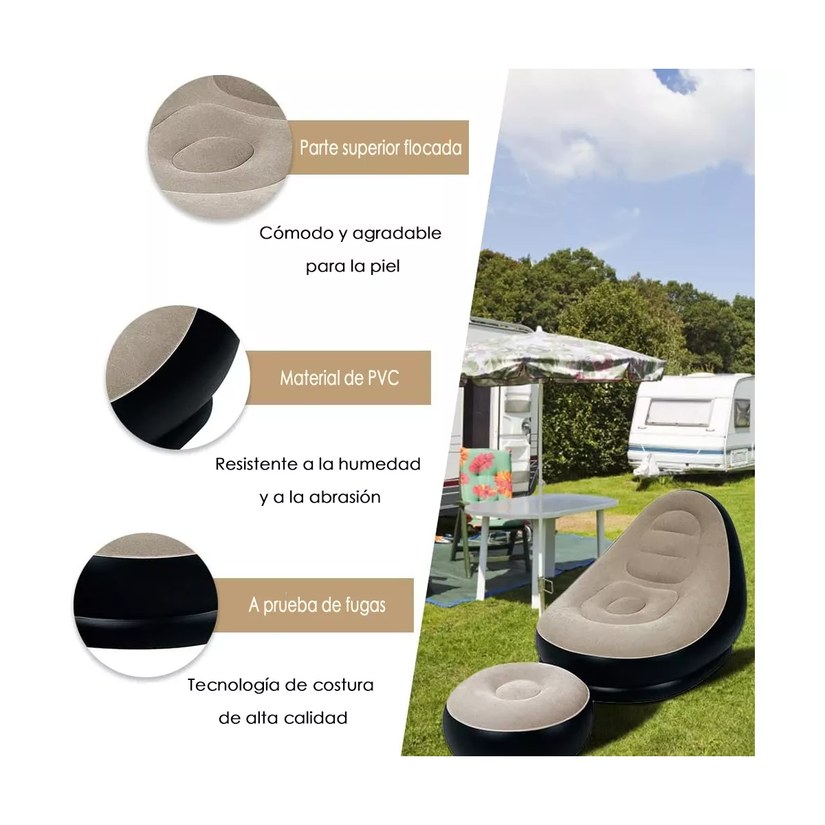 Sillón Inflable Impermeable Y Reposapiés + Bomba Eléctrica.
