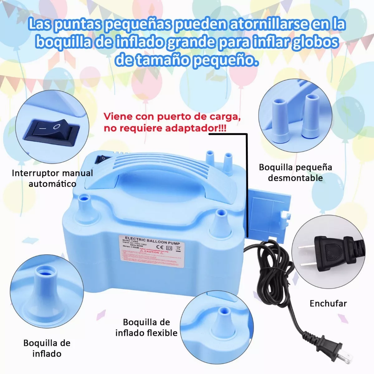 Bomba De Globo Inflador Eléctrico Con Doble Inflador Válvula.