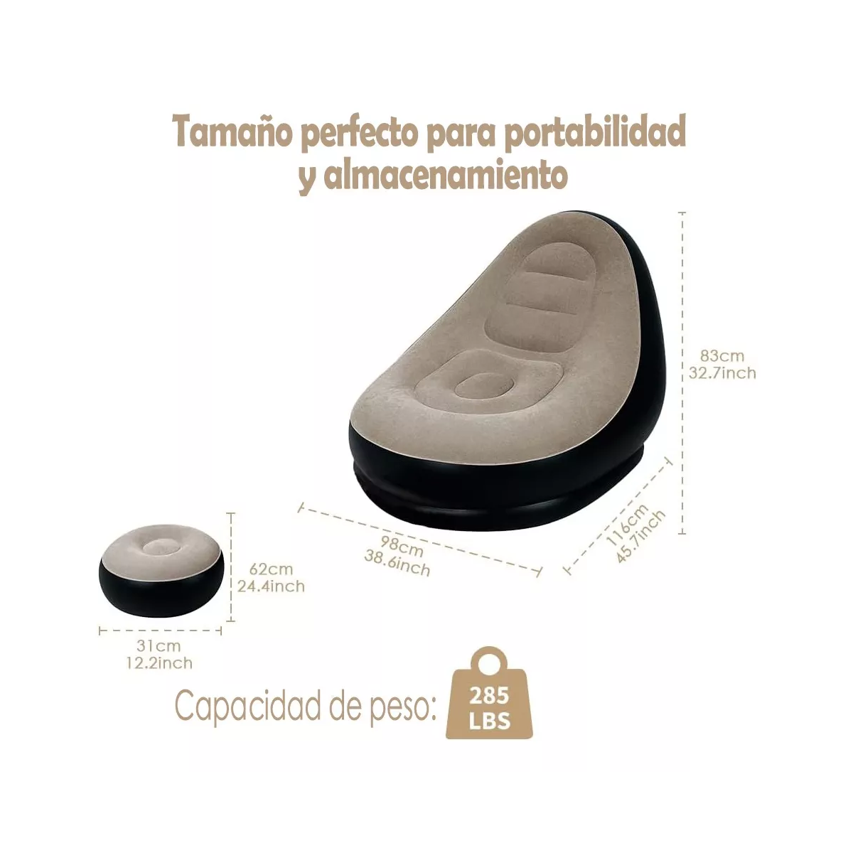 Sillón Inflable Impermeable Y Reposapiés + Bomba Eléctrica.