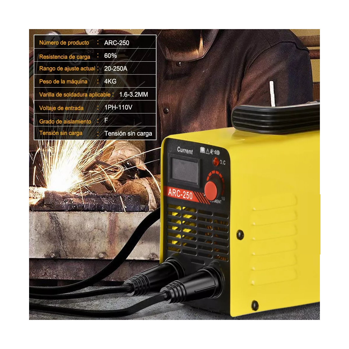 Kit Máquina Soldadora Estable 110v 250a+careta Amarillo.