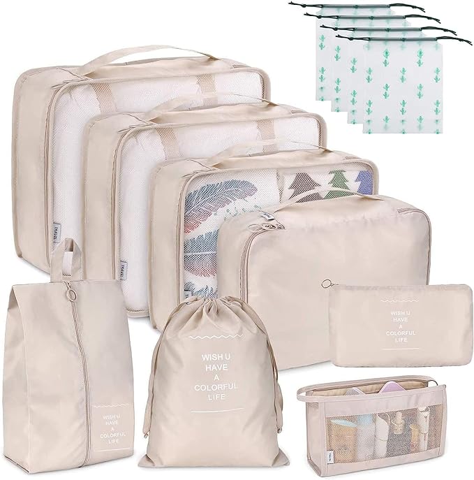 A Organizadores de Viaje para Maletas,12 en 1 Set de Organizador de Equipaje,Impermeable Organizador de Maleta, para Ropa Zapatos, Cosméticos de bolsas organizadoras de viaje.