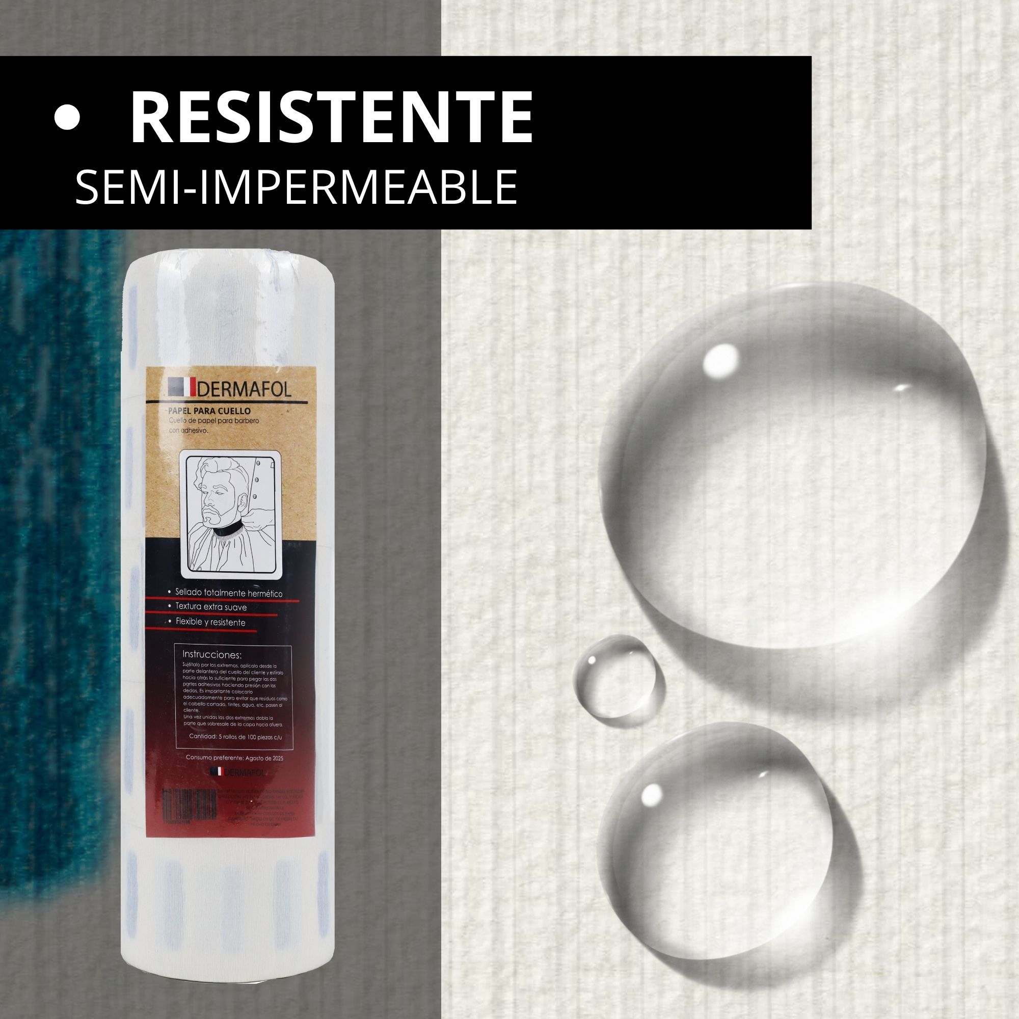 Papel Cuello Barberia Negro Dermafol Profesional 500 Tiras Tono Blanco.