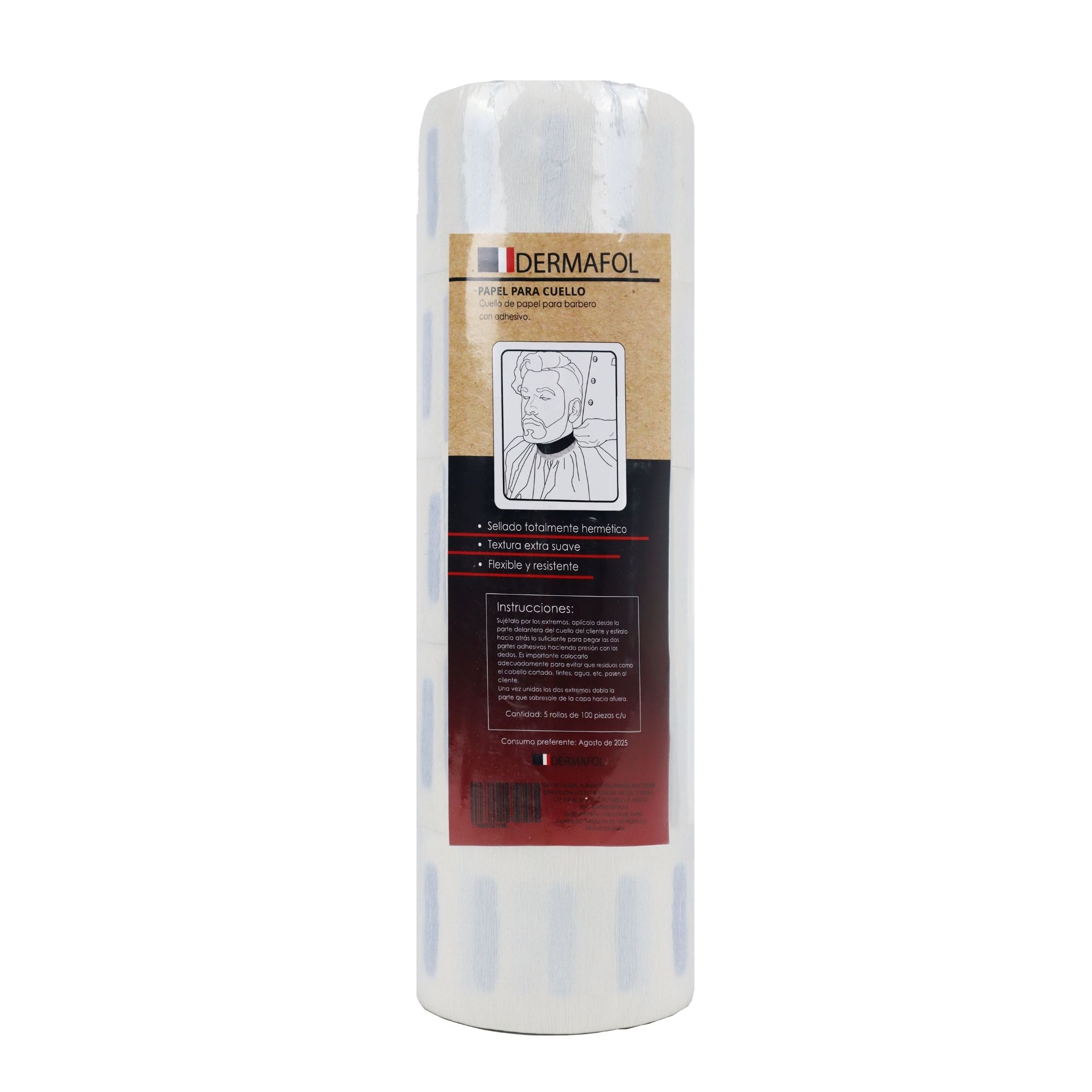 Papel Cuello Barberia Negro Dermafol Profesional 500 Tiras Tono Blanco.