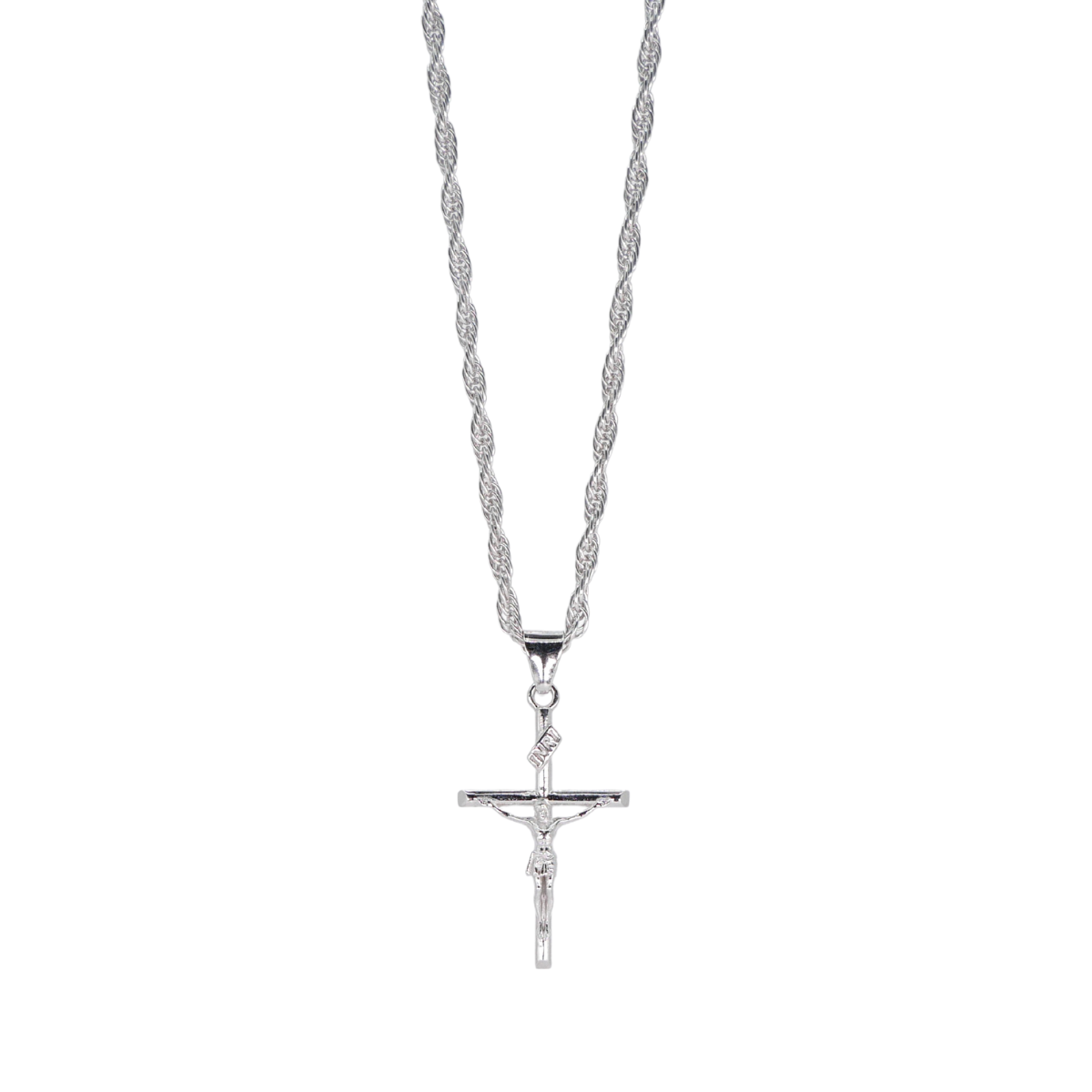 Cadena y Dije cruz de plata 925 Torzal de hombre 