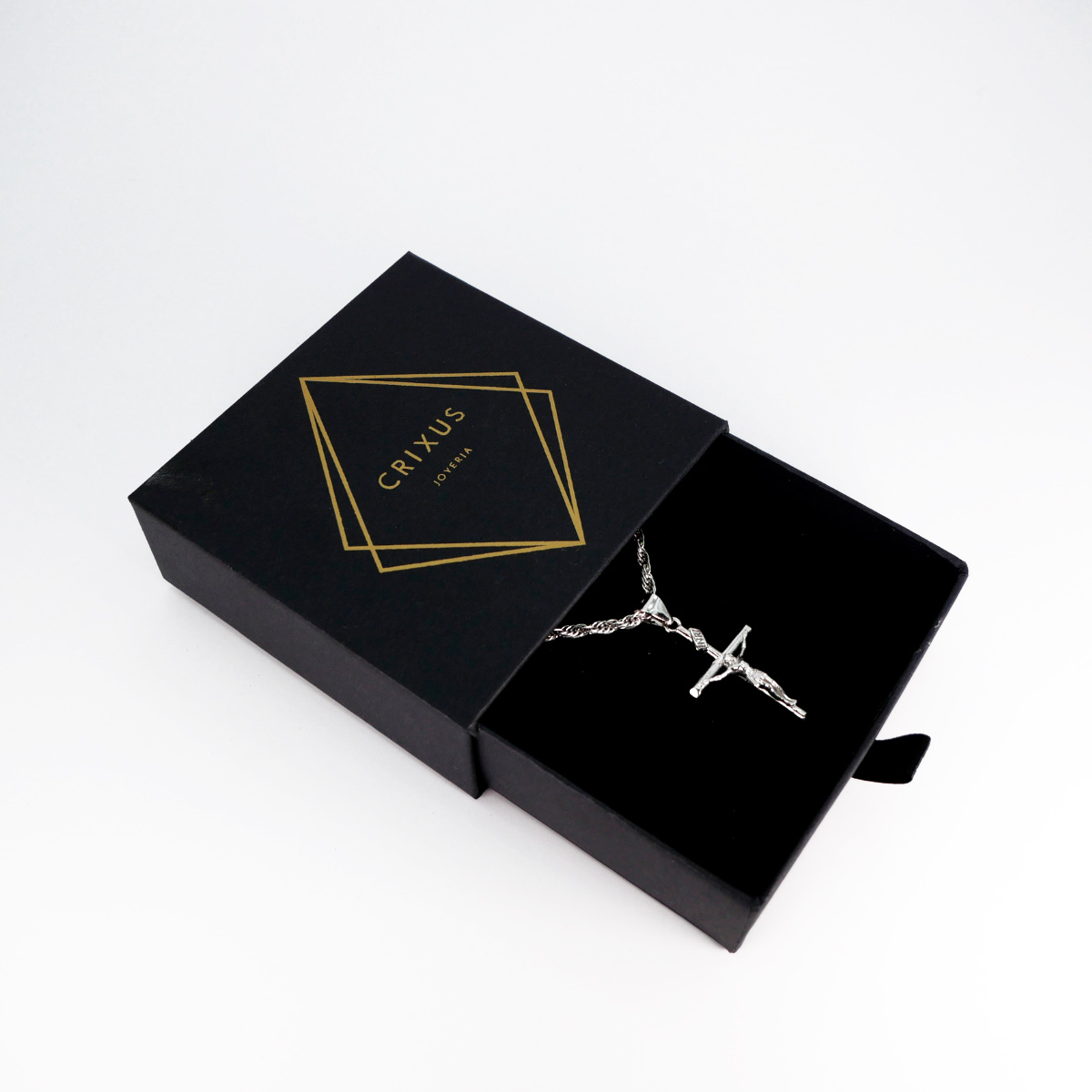 Cadena y Dije cruz de plata 925 Torzal de hombre 