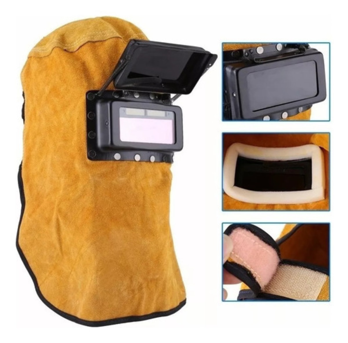 Careta Electrónica Soldadura Auto Oscurece Máscara De Cuero Color Amarillo