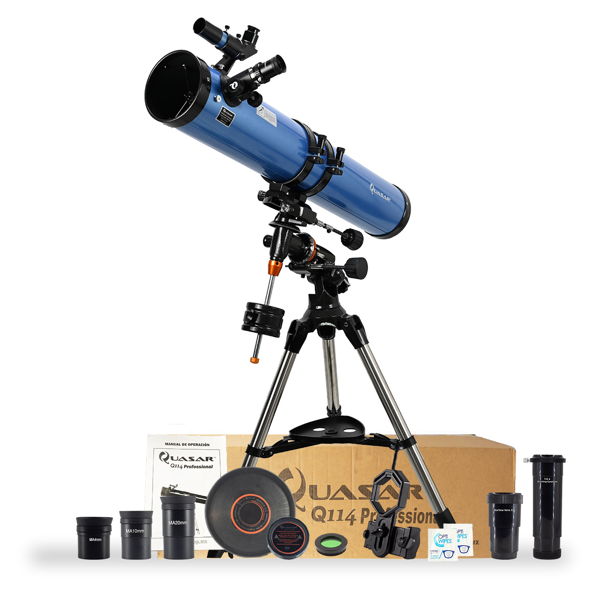 Telescopio Quasar Professional Q114 675x Con Adaptador Smartphone.