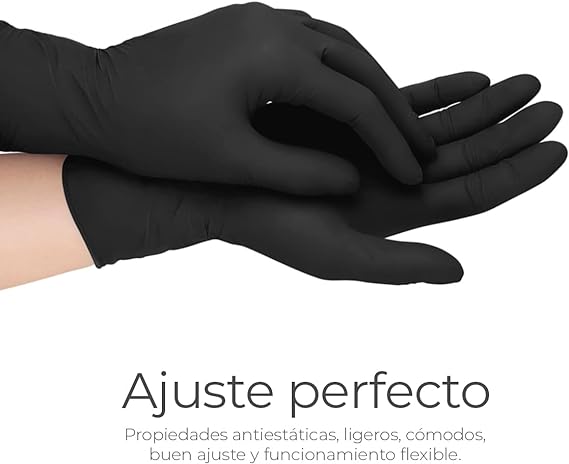 100 Guantes de Nitrilo Vinil de Alta Calidad Color Negro, Sin Látex, Sin Polvo, Diseño Ambidiestro, Ajuste Perfecto, Desechables y Resistentes Talla Grande.