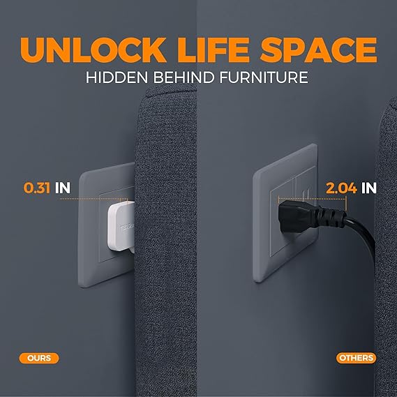 TESSAN Extension Electrica Enchufe Plano con Protector de sobretensión, Regleta Multicontacto Conector con 4 Salidas CA y 3 USB(1 USB C), Extensión Plana 1.5M para Hogar Oficina Dorm Travel Essentials.