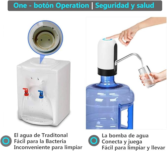 TECHVIDA Dispensador de Agua Automático Botella Recargable Agua Potable Bomba de Agua Potable Eléctrica Inalámbrica Bombeo Rápido Dispensador de la Bomba de Agua para Garrafón Universal de 20 litros.