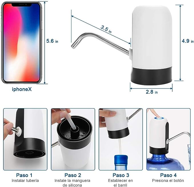 TECHVIDA Dispensador de Agua Automático Botella Recargable Agua Potable Bomba de Agua Potable Eléctrica Inalámbrica Bombeo Rápido Dispensador de la Bomba de Agua para Garrafón Universal de 20 litros.