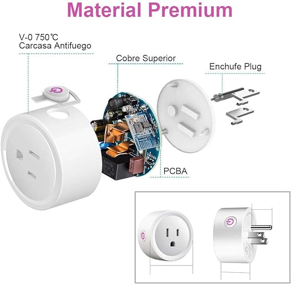 Wifi Smart Plug Paquete de 2, Enchufe Inteligente Mini Outlets, Toma de Corriente Inalámbrica Compatible con Amazon Alexa, Google Home y IFTTT,Control Remoto via APP los Dispositivos Eléctricos.