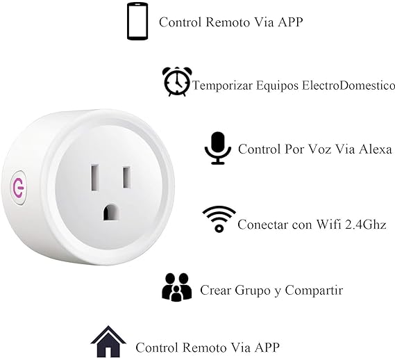 Wifi Smart Plug Paquete de 2, Enchufe Inteligente Mini Outlets, Toma de Corriente Inalámbrica Compatible con Amazon Alexa, Google Home y IFTTT,Control Remoto via APP los Dispositivos Eléctricos.