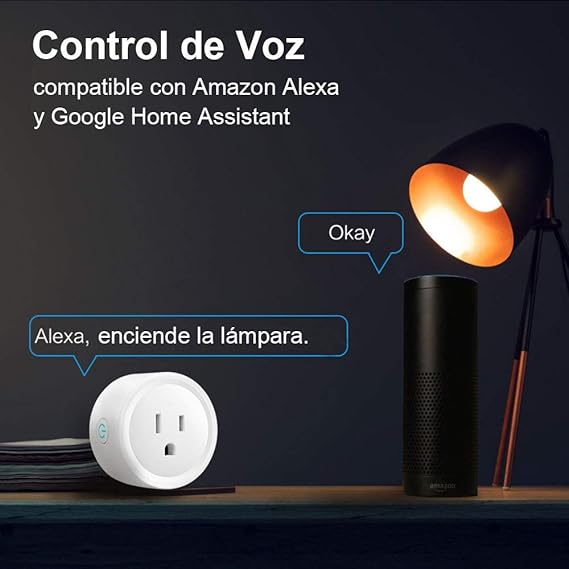 Wifi Smart Plug Paquete de 2, Enchufe Inteligente Mini Outlets, Toma de Corriente Inalámbrica Compatible con Amazon Alexa, Google Home y IFTTT,Control Remoto via APP los Dispositivos Eléctricos.