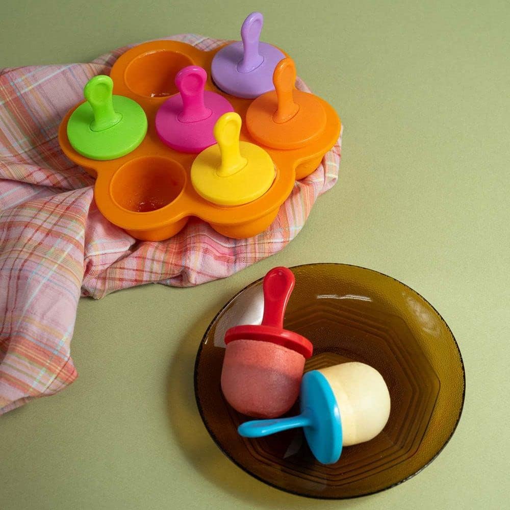 MOLDE PARA PALETAS HIELO GELATINA ECOMLAB 7 EN 1 SILICONA COLOR NARANJA.