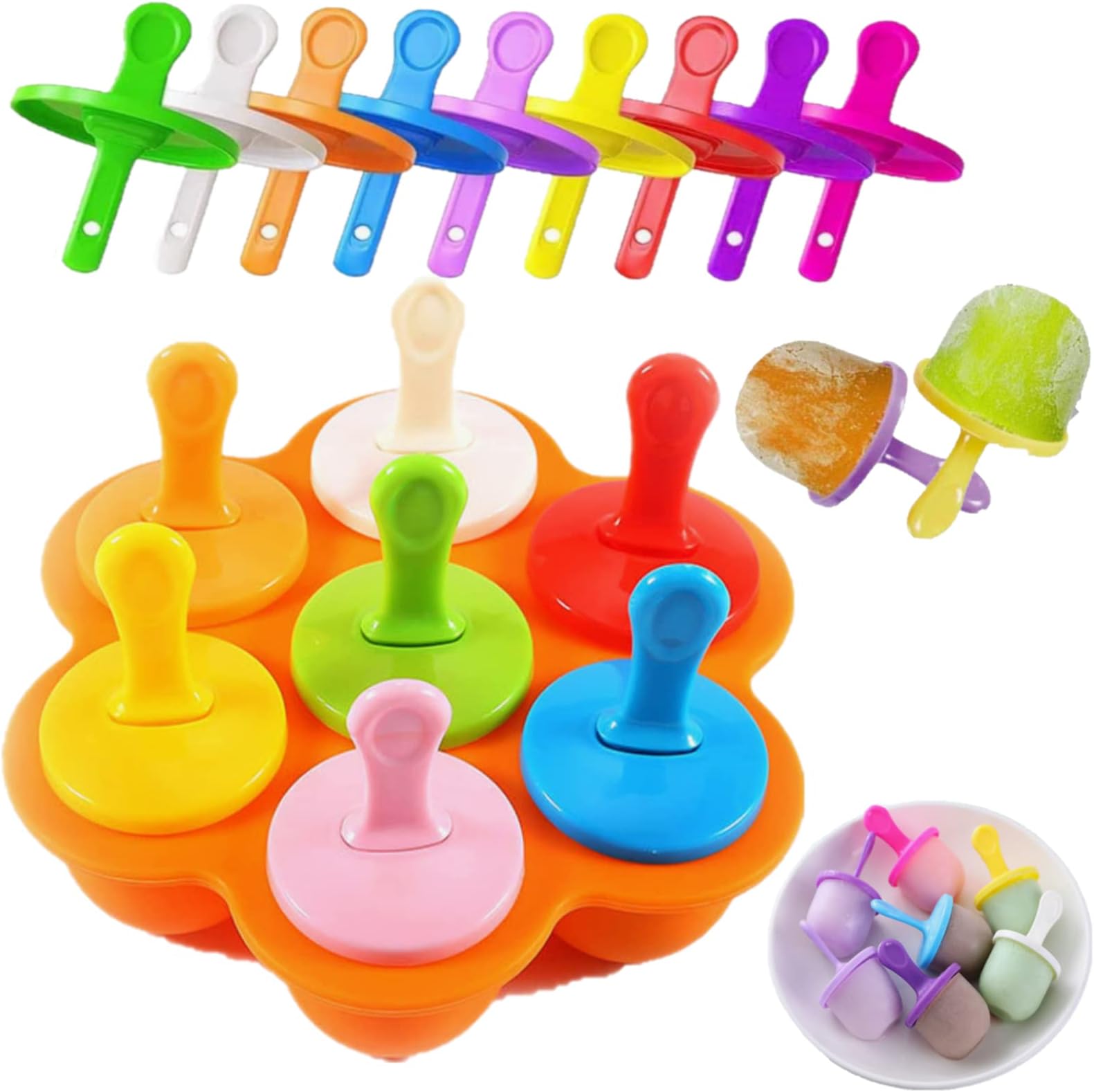 MOLDE PARA PALETAS HIELO GELATINA ECOMLAB 7 EN 1 SILICONA COLOR NARANJA.