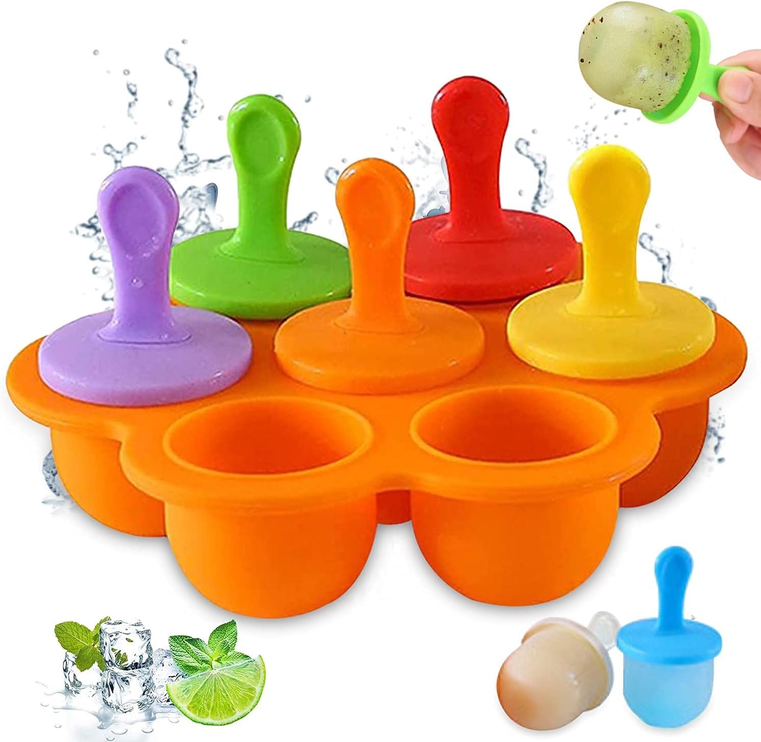 MOLDE PARA PALETAS HIELO GELATINA ECOMLAB 7 EN 1 SILICONA COLOR NARANJA.