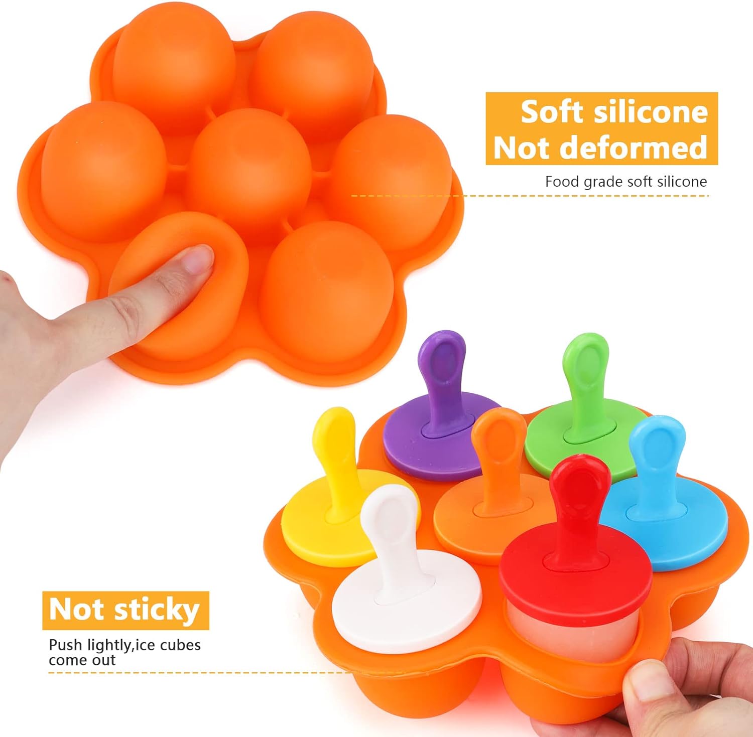 MOLDE PARA PALETAS HIELO GELATINA ECOMLAB 7 EN 1 SILICONA COLOR NARANJA.