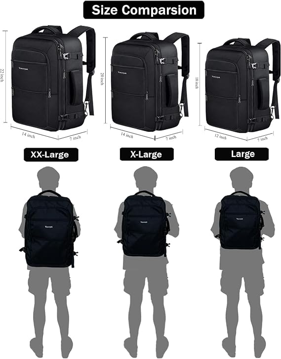 Vancropak Mochila de Viaje, Mochila de Viaje Expandible de 40 L para Mujeres y Hombres, Mochila Viajera Resistente al Agua para Avion, Mochila para Viajar Aprobada para Vuelos,Travel Backpack, Negro.