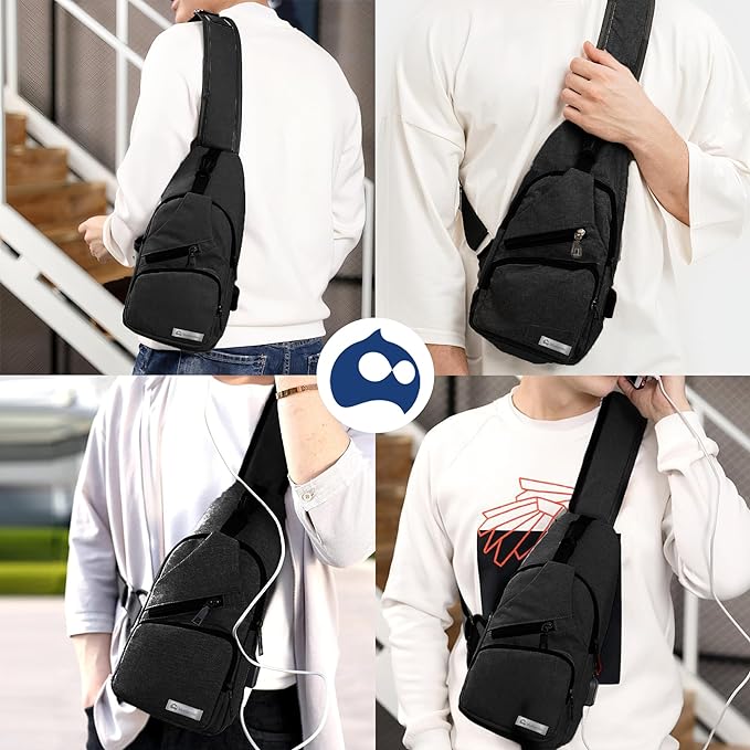 Bluelander Mochila Cruzada Antirrobo Impermeable, Bolso de Pecho para Hombre, Bolso Bandolera con Puerto de Carga USB, Perfecta para Celular, Tablets, Actividades como Deportes, Compras.