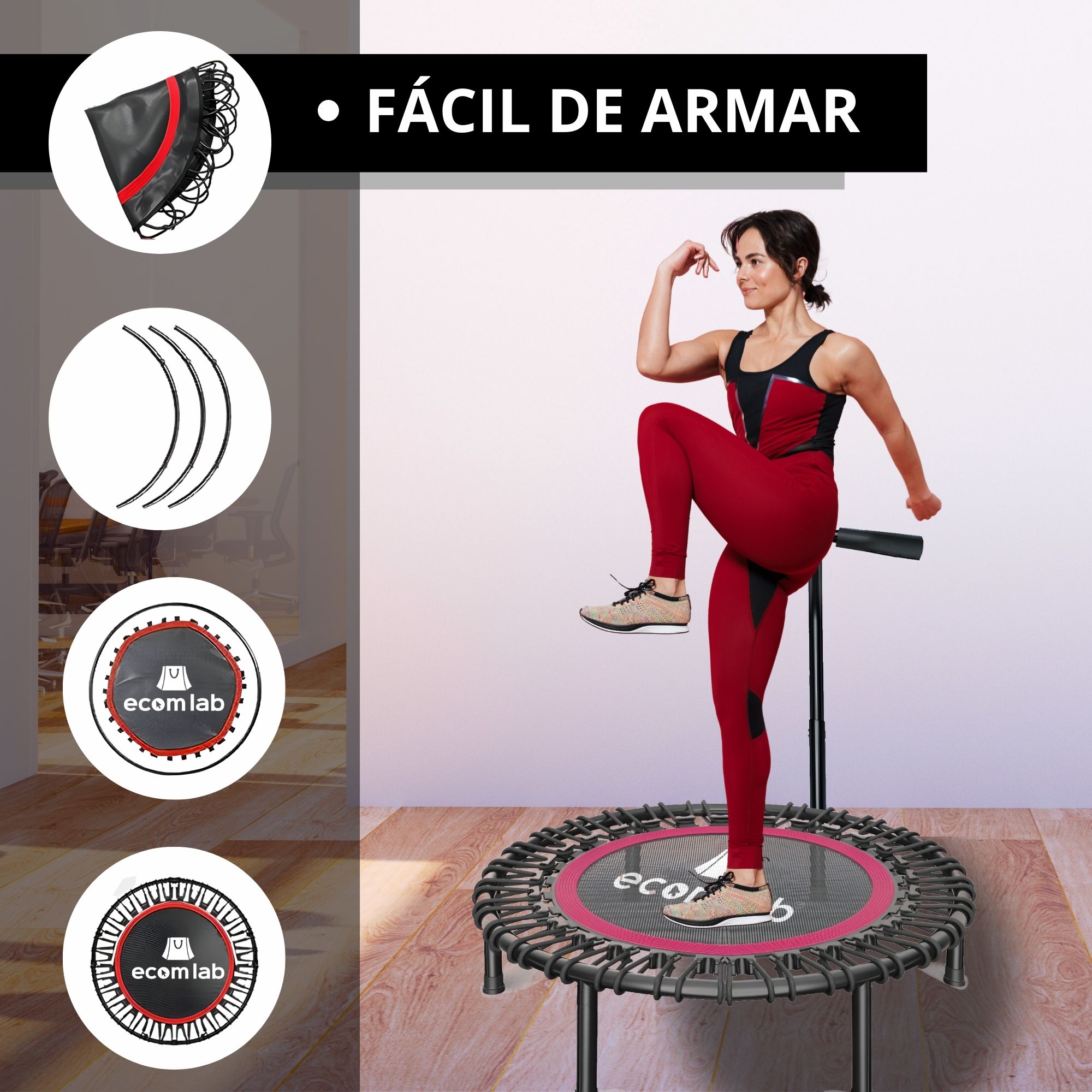 Trampolín Para Ejercicio Fitness Ecomlab Jumping Brincolín Con Barra De Soporte.