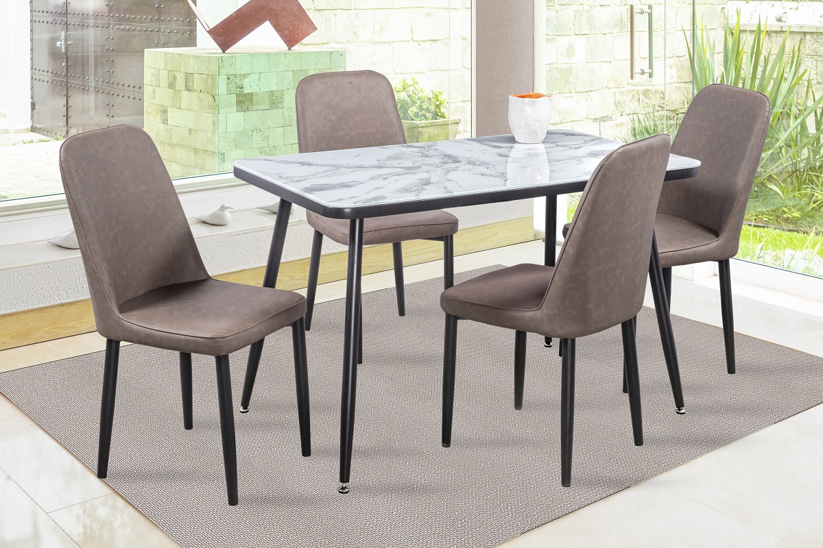 Comedor Max Café 4 Sillas Rectangular Tubular y Cubierta Formica Marmoleado.
