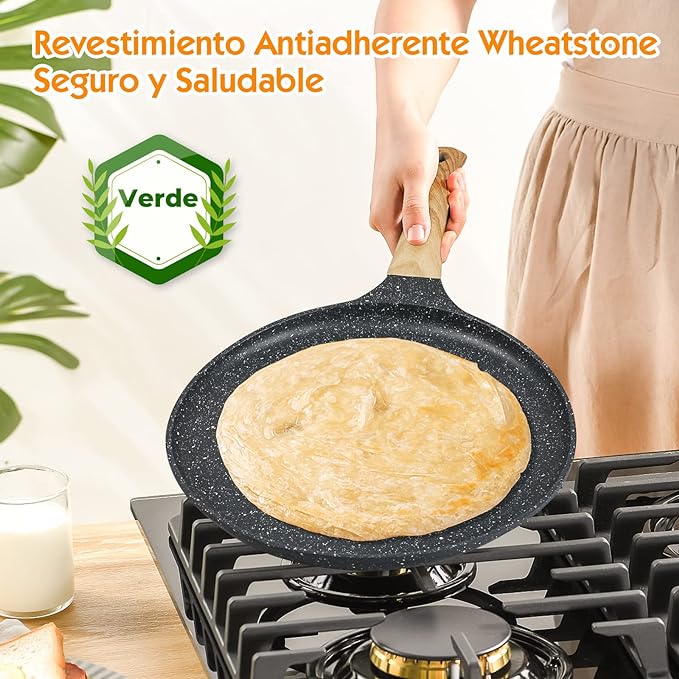 A HEEDU Crepera con Revestimiento Antiadherente 28cm para gas, eléctrica y de inducción, con Espátulas de Metal y Esparcidor de masa en forma de T.