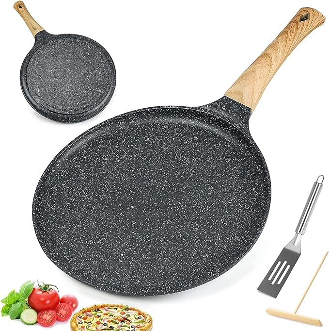 A HEEDU Crepera con Revestimiento Antiadherente 28cm para gas, eléctrica y de inducción, con Espátulas de Metal y Esparcidor de masa en forma de T.