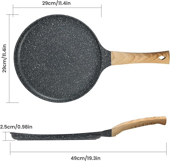 A HEEDU Crepera con Revestimiento Antiadherente 28cm para gas, eléctrica y de inducción, con Espátulas de Metal y Esparcidor de masa en forma de T.