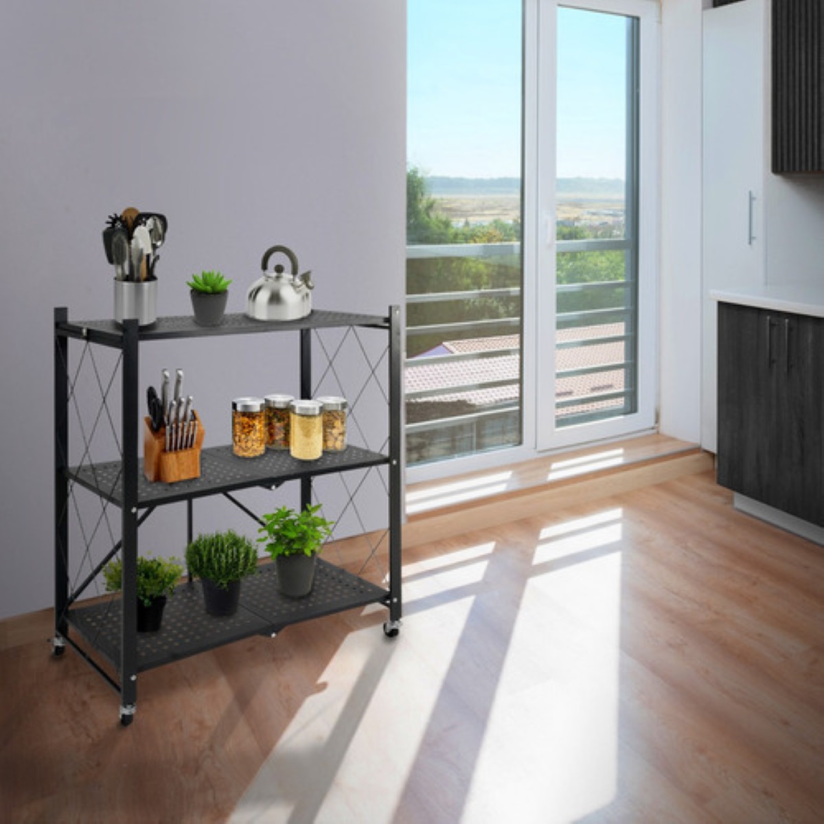Estante Anaquel Organizador Plegable 3 Niveles Rack Metalico Color Negro