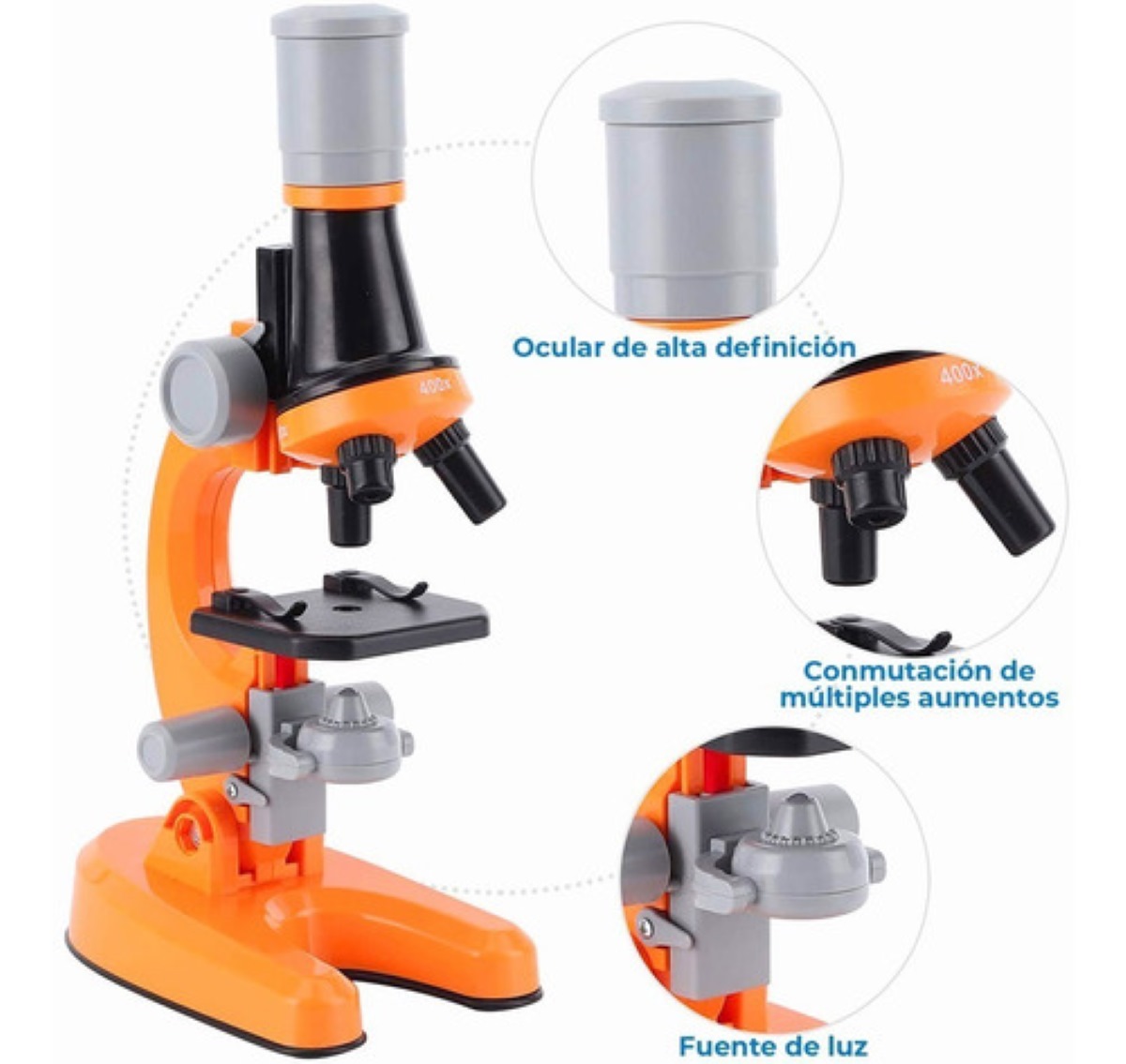 Juguete Microscopio Infantil 1200x Educativo naranja.