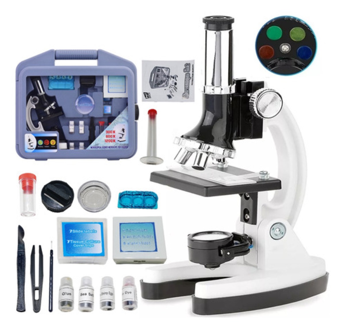 Microscopio Optico Infantil 1200x Juguete Educativo Hd Blanco.