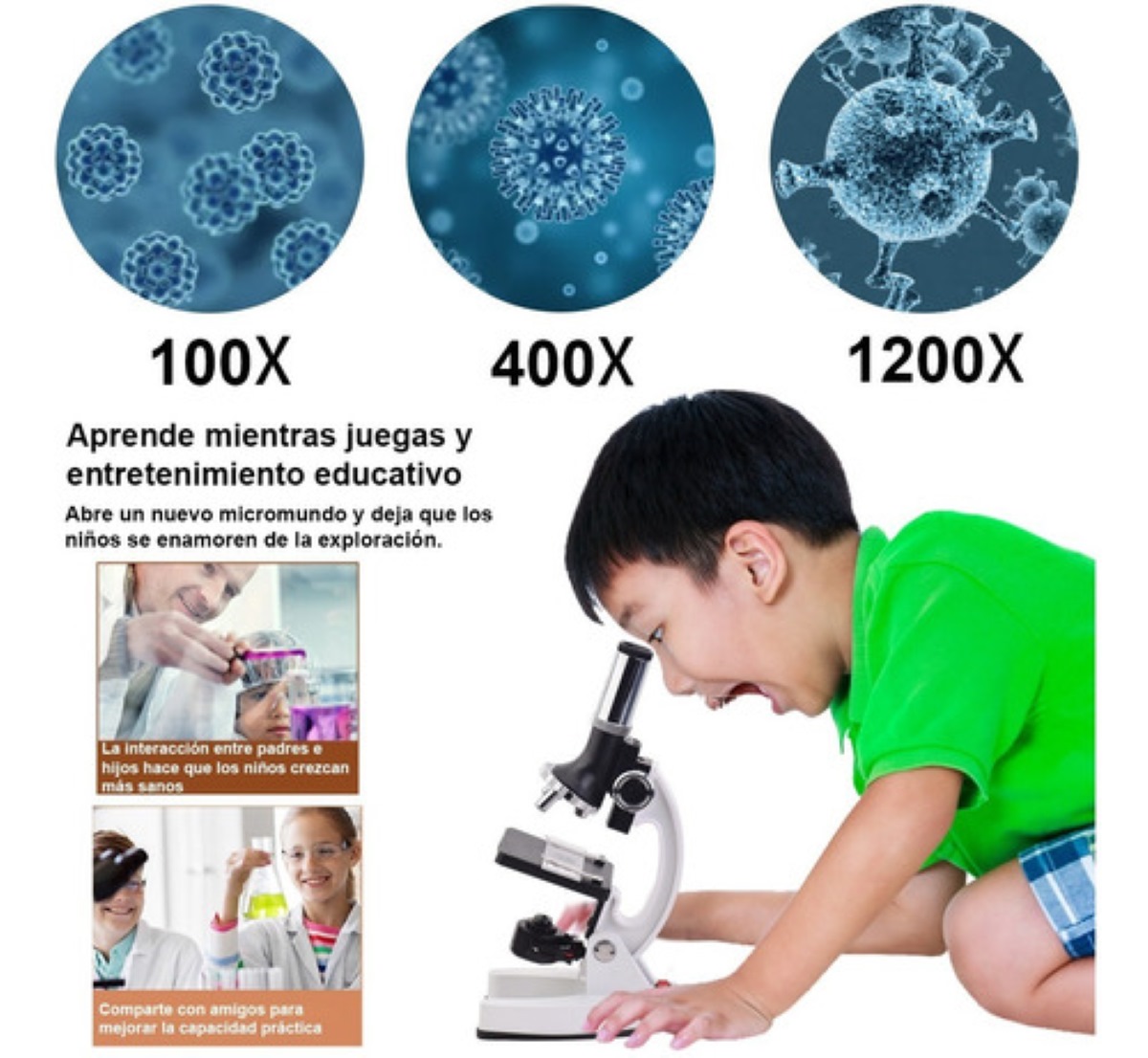 Microscopio Optico Infantil 1200x Juguete Educativo Hd Blanco.