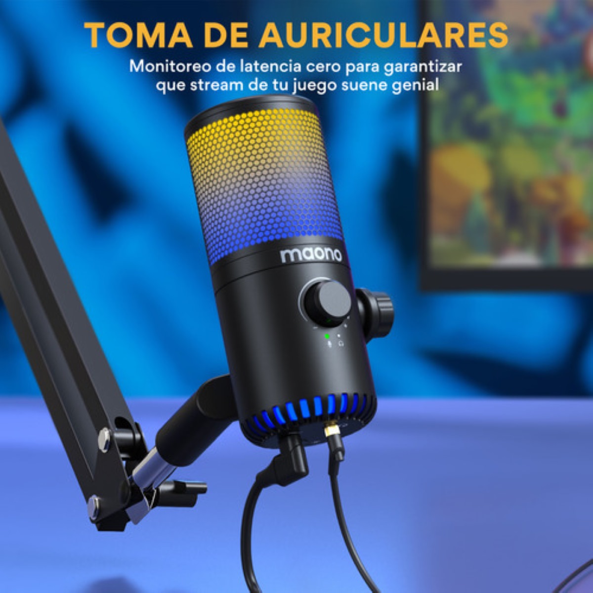 "Maono Micrófono Gamer Condensador Usb Podcast Pc Dm30 Rgb negro "