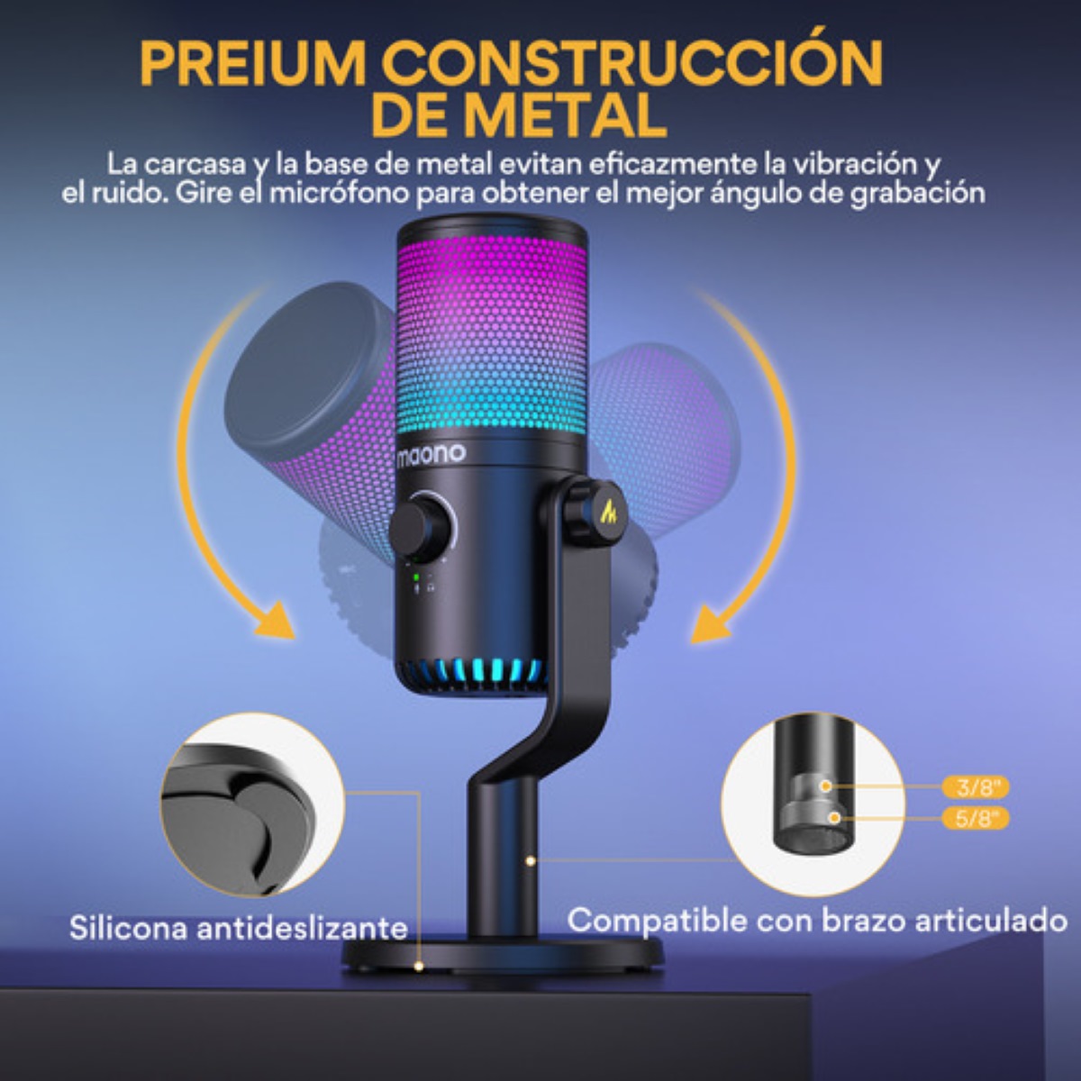 "Maono Micrófono Gamer Condensador Usb Podcast Pc Dm30 Rgb negro "