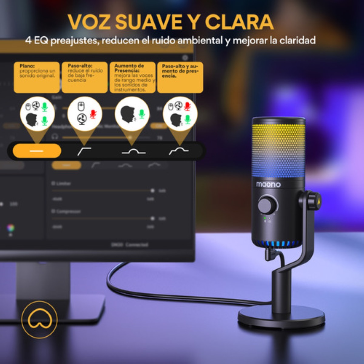 "Maono Micrófono Gamer Condensador Usb Podcast Pc Dm30 Rgb negro "